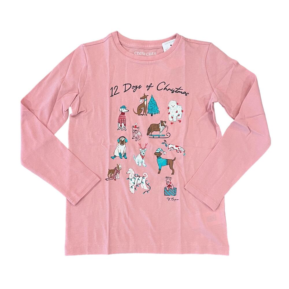 **NWT J. Crew Girls' Pink W/12 Dogs of Christmas Graphic Tee